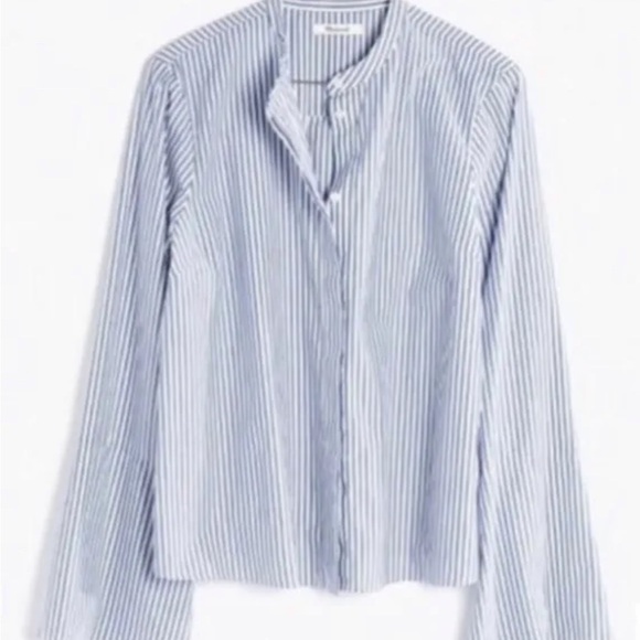 madewell Blue & White Striped Button Down Top w/Bell Sleeves - Picture 4 of 9